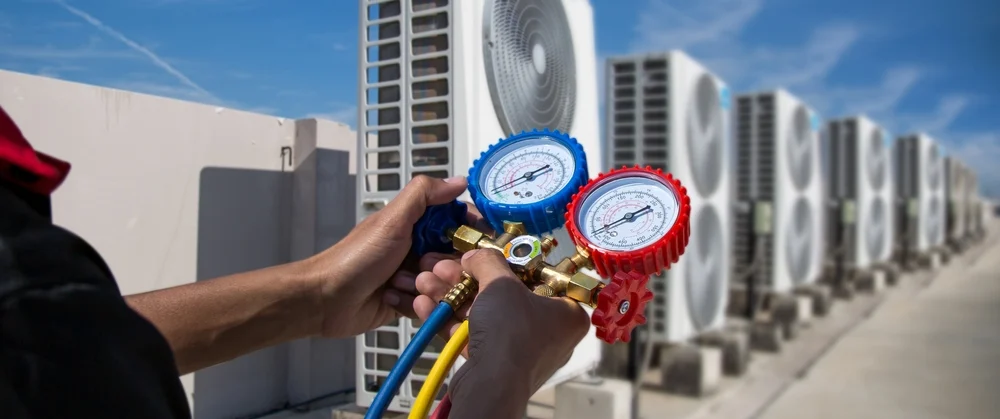 A collage or representative image showcasing the diverse sectors served by Service Line Air and Heat, including retail stores, medical offices, schools, and industrial warehouses.